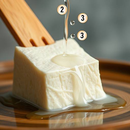 Close-up of tofu being pressed with a tofu press, removing excess water.