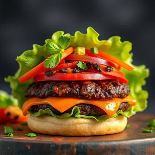 Spicy Black Bean Burgers (Gluten Free) served on lettuce wraps with toppings.